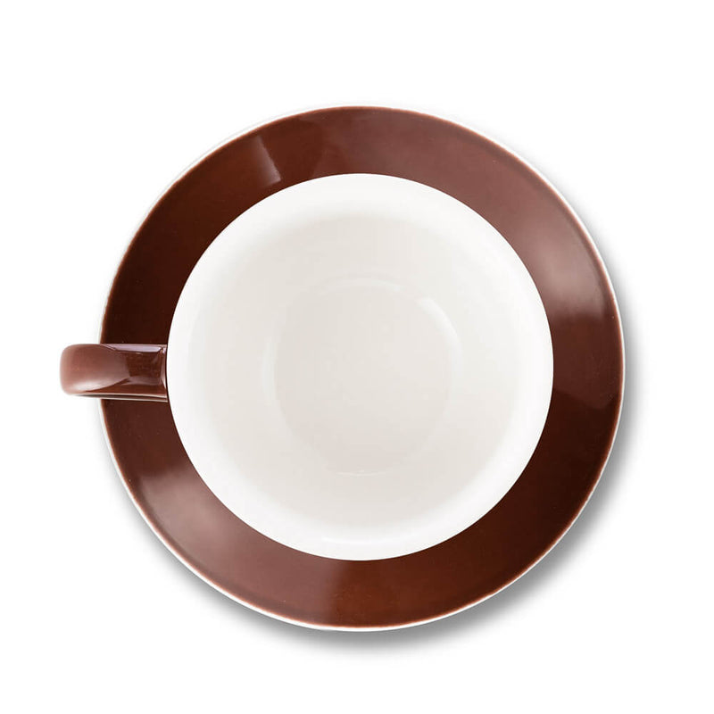 brown 8 ounce latte cup and saucer set