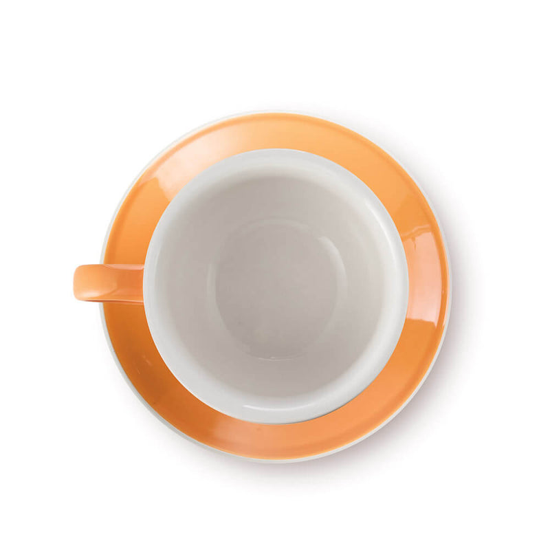 orange 8 ounce latte cup and saucer set