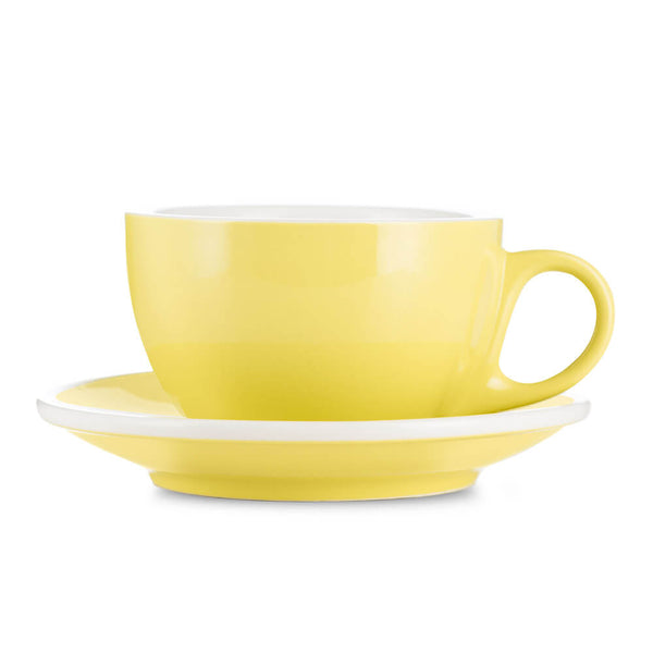8 ounce yellow latte cup and saucer