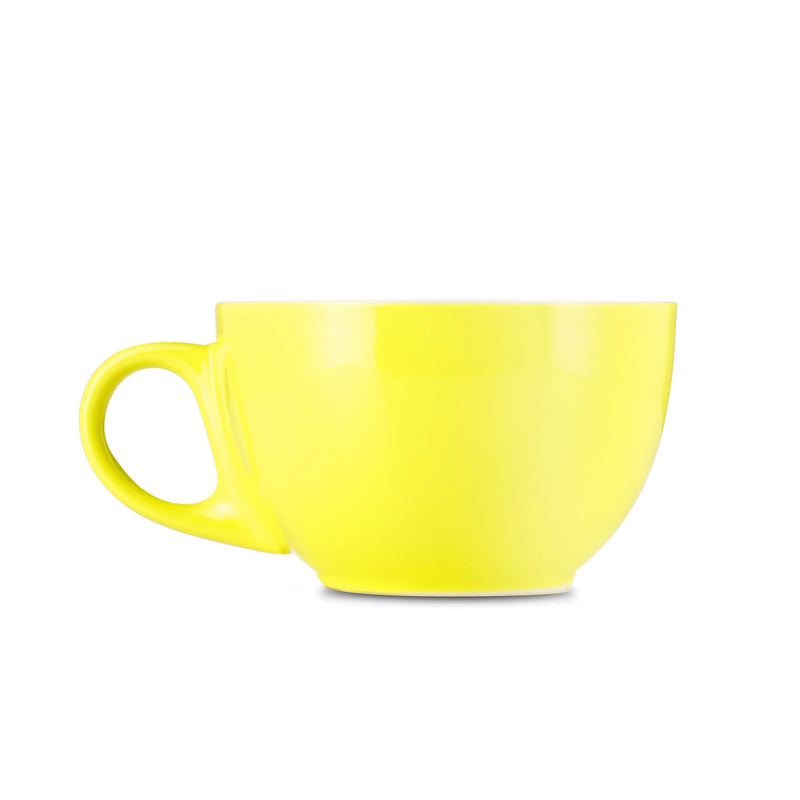 yellow 8 ounce latte cup and saucer