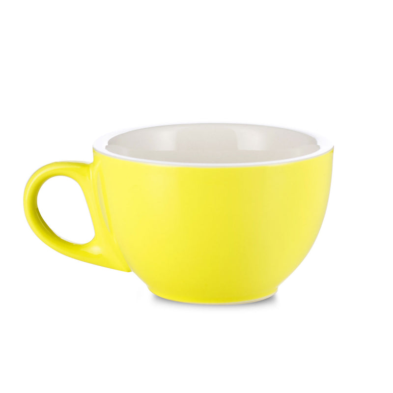 yellow 8 ounce latte cup and saucer