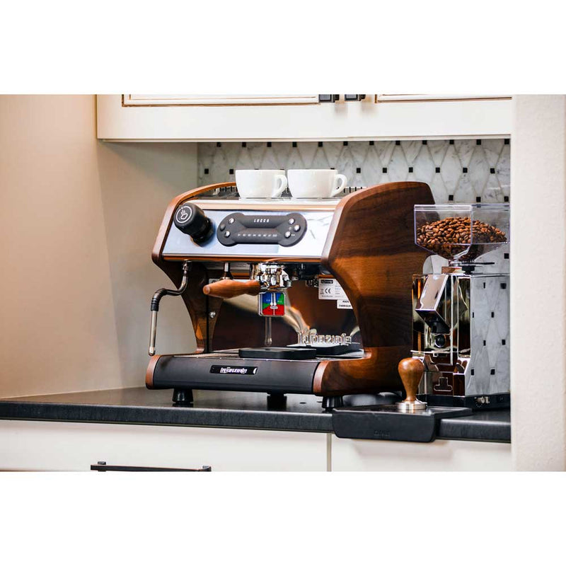 lucca a53 direct espresso machine with walnut panels