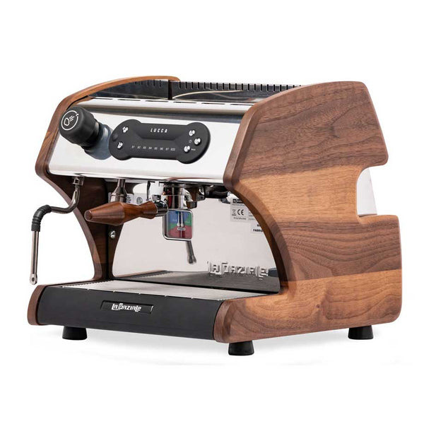 lucca a53 direct espresso machine with walnut panels