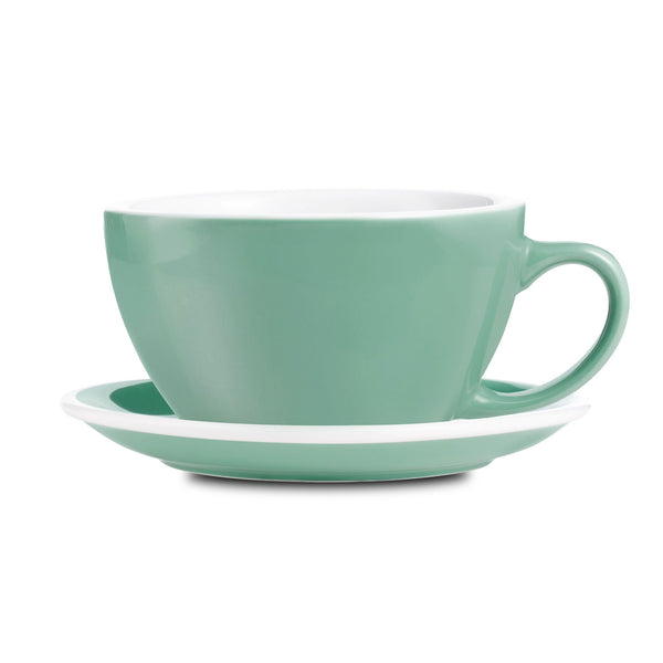 mint egg shaped latte cup and saucer