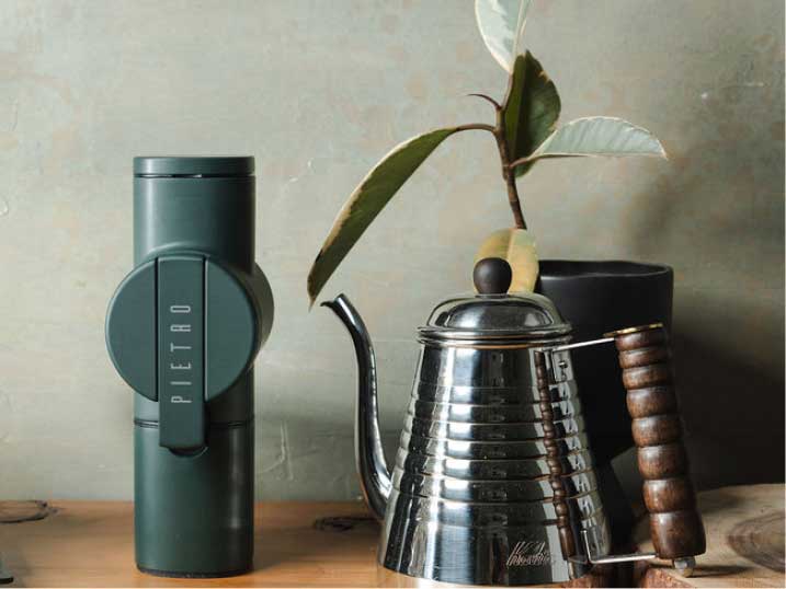 green pietro grinder and kalita wave kettle