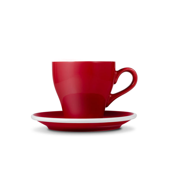 tulip shaped cappuccino cup and saucer red