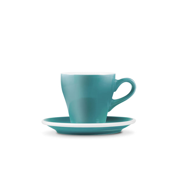 tulip shaped teal espresso cup and saucer