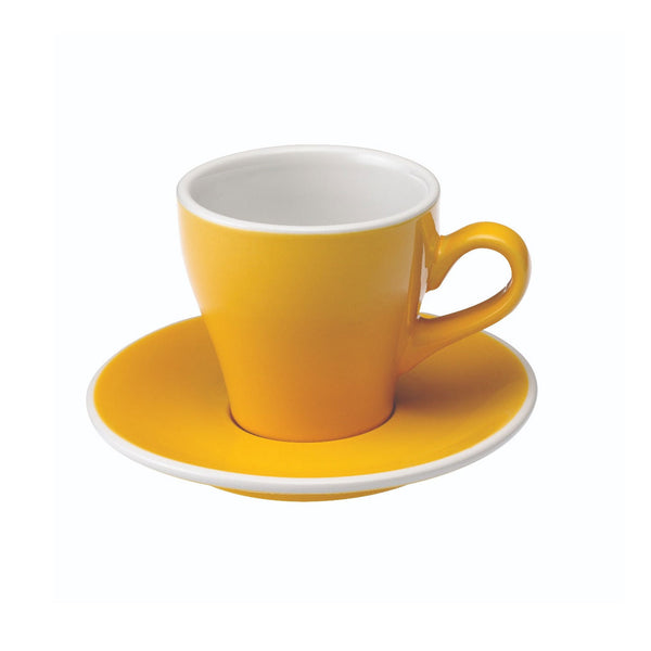 tulip shaped cappuccino cup and saucer yellow