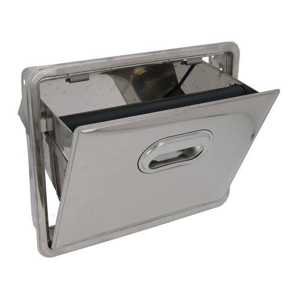 Stainless Steel Fold-down Knock Box Drawer with no Bottom (Special Order Item)