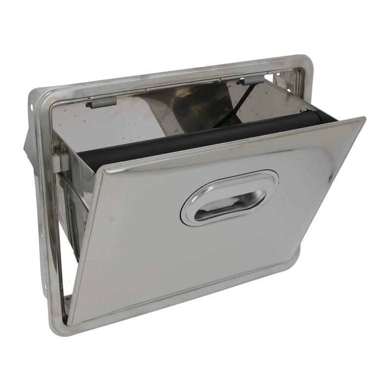 Stainless Steel Fold-down Knock Box Drawer with no Bottom (Special Order Item)