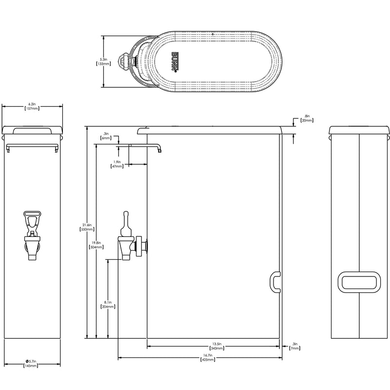 oval style narrow iced tea dispenser preinstall