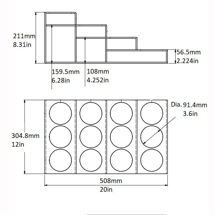 acrylic bottle rack 4 tier 12 bottles diagram