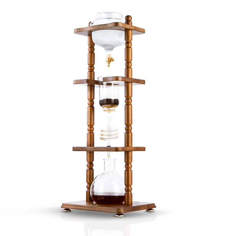 Cold Brew Riser Yama 6-8 Cup Cold Brew Tower Curved Brown Wood Frame (32oz)