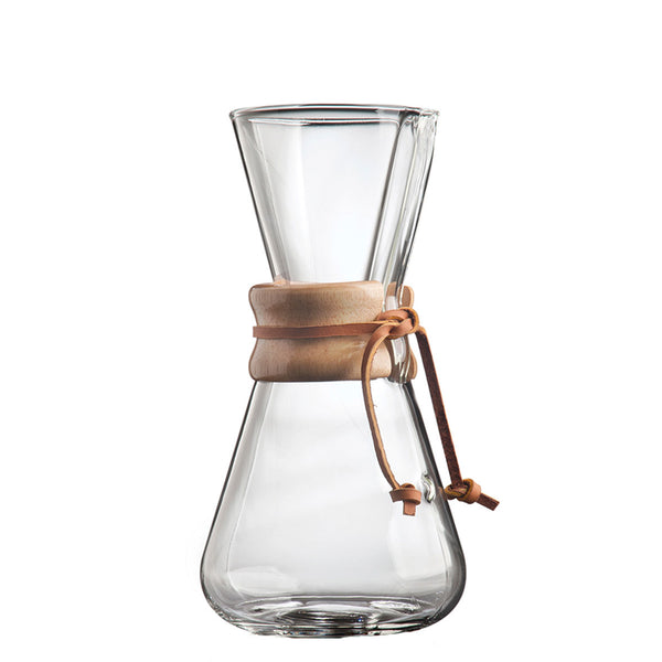 chemex classic three cup coffee brewer with original rawhide