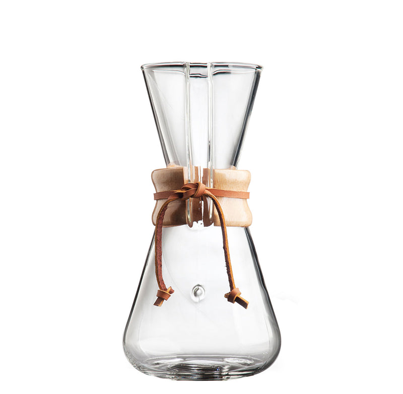 chemex classic three cup coffee brewer with original rawhide