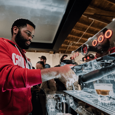 la marzocco kb90 espresso machine in use