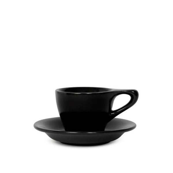 CLASGLAZ 6oz Ceramic Espresso Cup and Saucer Porcelain Latte  Cup Wooden Handle Cappuccino Cup Demitasse Cup (Black): Cup & Saucer Sets