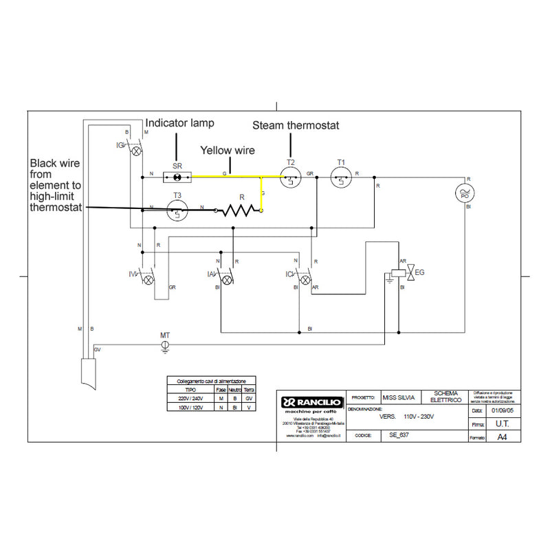 Rancilio Silvia New Version Boiler Wiring Kit