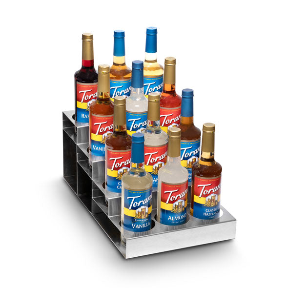 Stainless Steel 4 Tier Coffee Syrup Display Rack - 12 Bottles