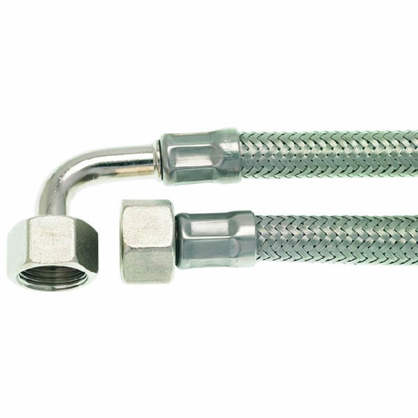 3/8" F x 3/8" F 40 cm (16") Elbow Stainless Steel Hose - FC/FP